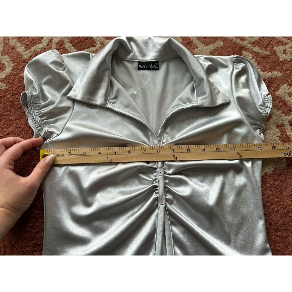 Wet Seal Y2K Silver Babydoll Blouse Top M Medium - Picture 6 of 8
